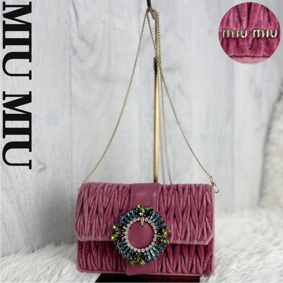 Miu Miu Handbags - Miu Miu Pink Velvet Shoulder Bag